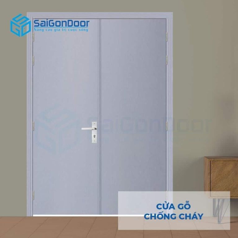 Mẫu cửa gỗ chống cháy 2P sơn xám trắng Mẫu cửa gỗ chống cháy 2P sơn xám trắng