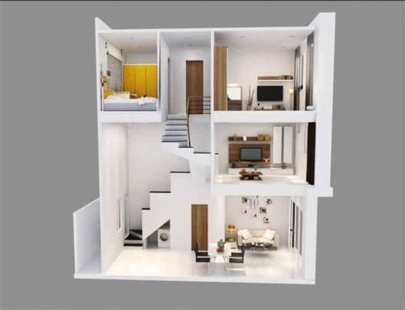 50+ Mẫu thiết kế nhà 3 tầng đẹp được ưa chuộng nhất hiện nay 19 Mẫu thiết kế nhà 3 tầng có gác lửng