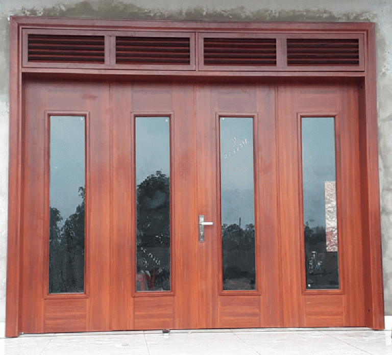 cửa gỗ tự nhiên 4 cánh 14 Cửa gỗ đẹp 4 cánh pano kính hiện đại