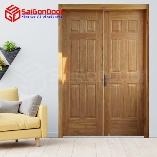 Cửa gỗ công nghiệp HDF Veneer 12A-Ash 2 canh