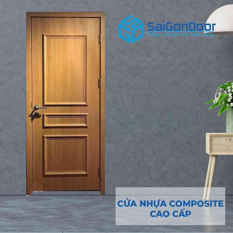 Cửa nhựa composite màu nâu gỗ phào chỉ nổi Cửa nhựa composite màu nâu gỗ phào chỉ nổi
