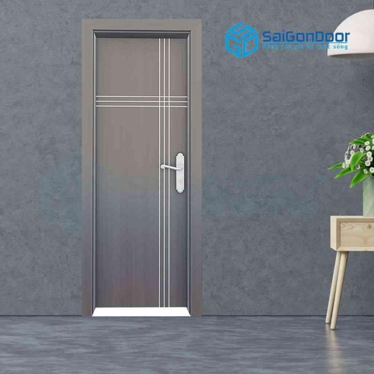 Mẫu cửa nhựa thông phòng màu xám đen cánh phẳng cửa nhựa cao cấp thông phòng