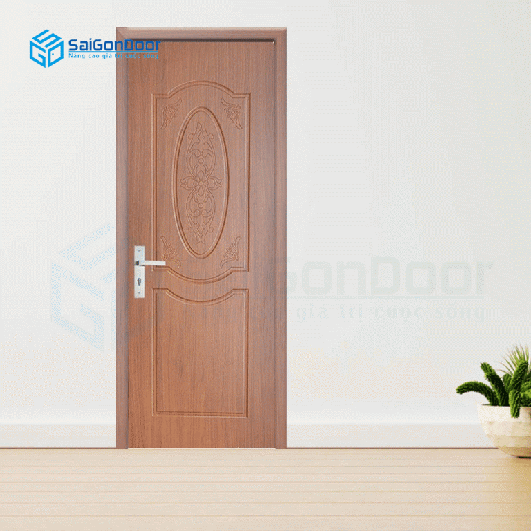 Mẫu cửa nhựa vân gỗ cánh hoa văn bầu dục cửa nhựa cao cấp thông phòng