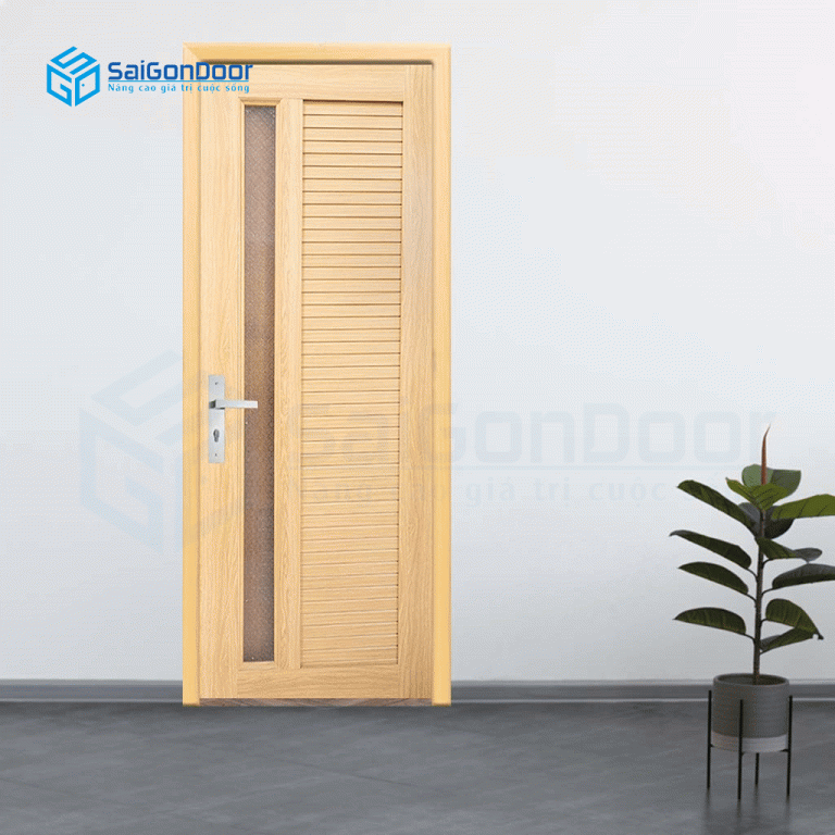Mẫu cửa nhựa vân gỗ sồi ô fix kính mờ kết hợp ô chớp cửa nhựa cao cấp thông phòng