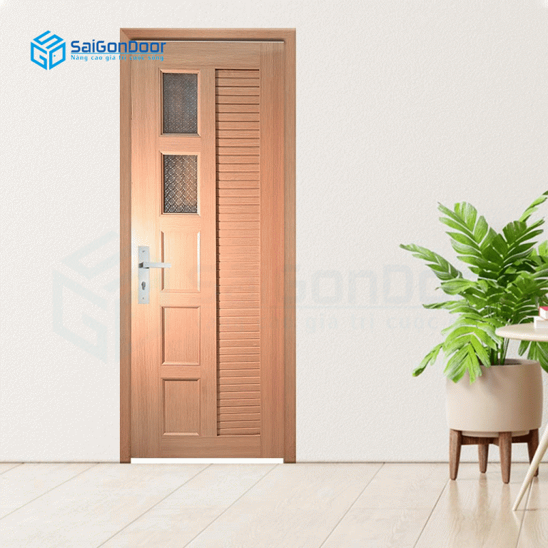 Mẫu cửa nhựa vân gỗ cao cấp thông phòng cánh chia ô đơn giản cửa nhựa cao cấp thông phòng