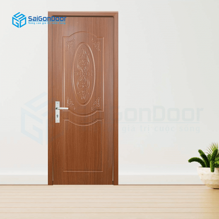 Mẫu cửa phòng ngủ thiết kế hoa lan tây Cửa nhựa vân gỗ phòng ngủ