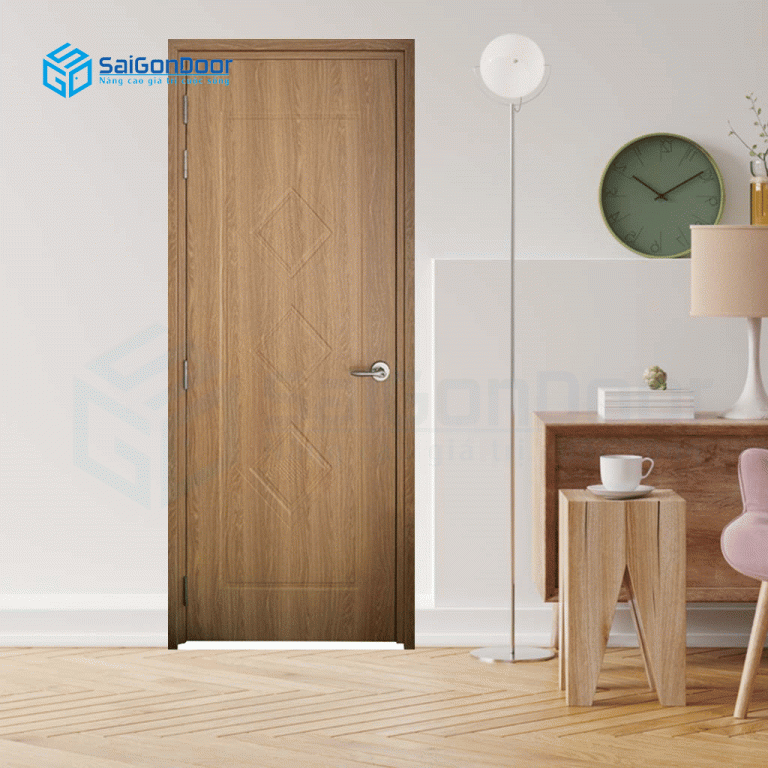 Mẫu cửa vân gỗ hình thoi Cửa nhựa vân gỗ phòng ngủ