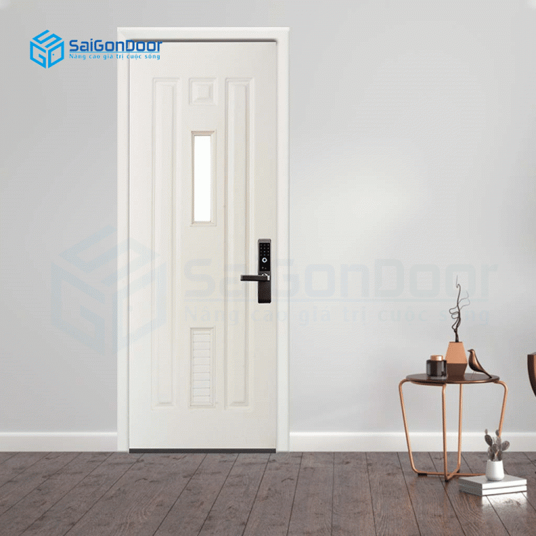 Mẫu cửa nhựa vân gỗ màu trắng fix kính và ô chớp Cửa nhựa vân gỗ phòng ngủ