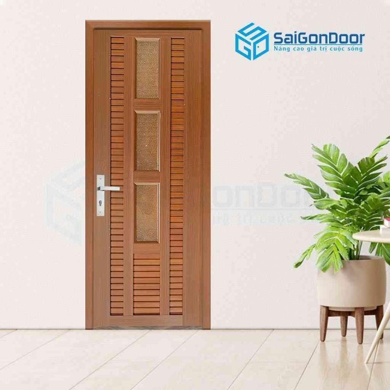 Mẫu cửa nhựa nhà vệ sinh màu xám đường viền nổi Mẫu cửa nhựa cao cấp nhà vệ sinh