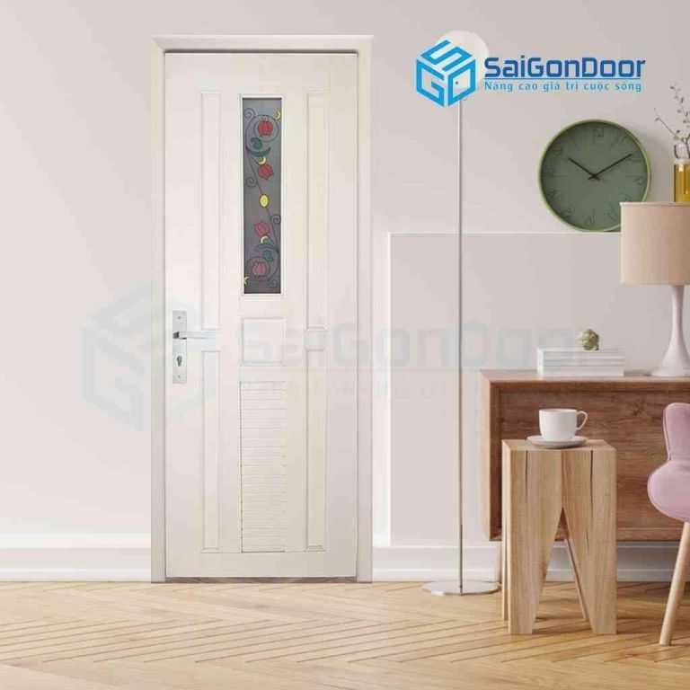 Mẫu cửa nhựa nhà vệ sinh trang trí hoa văn dây leo Mẫu cửa nhựa cao cấp nhà vệ sinh