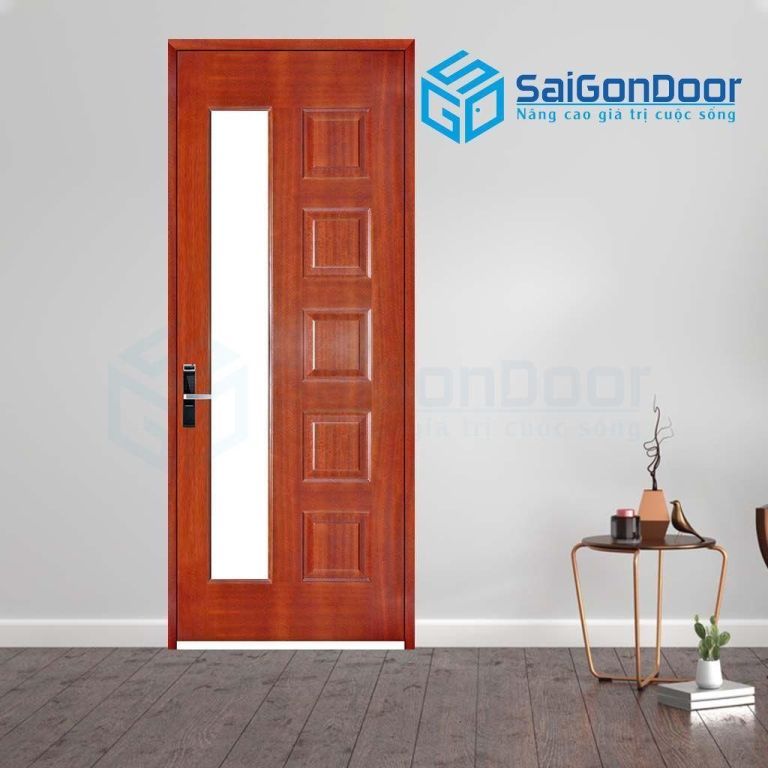 Mẫu cửa gỗ phòng ngủ fix ô kính trắng độc đáo Mẫu cửa gỗ phòng ngủ fix ô kính trắng độc đáo