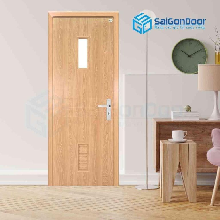 Mẫu cửa nhựa vân gỗ fix kính kết hợp ô chớp các mẫu cửa nhựa cao cấp chất lượng