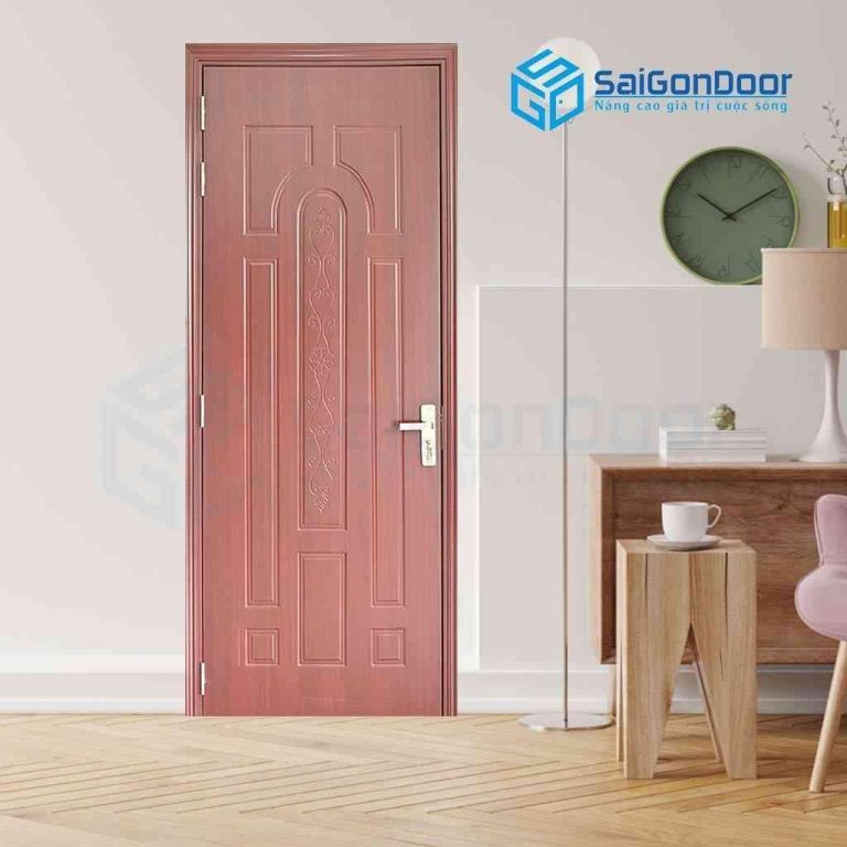 Mẫu cửa nhựa vân gỗ màu nâu đỏ hoa văn dây leo các mẫu cửa nhựa cao cấp chất lượng