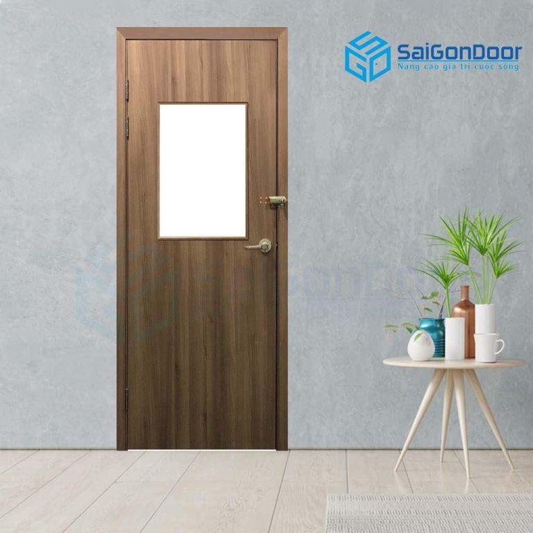 Mẫu cửa vân gỗ kết hợp ô kính hình chữ nhật Mẫu cửa vân gỗ kết hợp ô kính hình chữ nhật