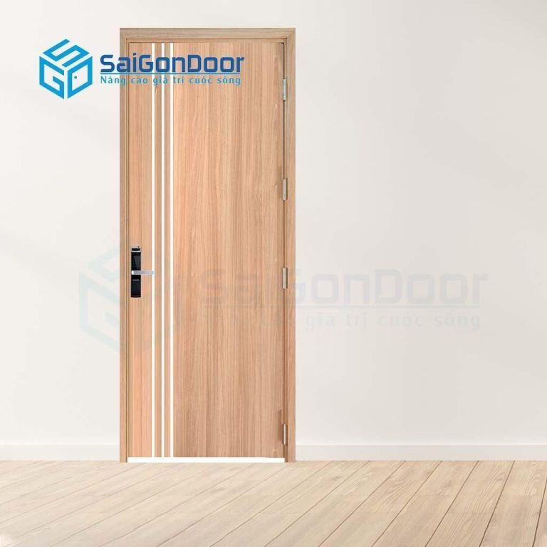 Mẫu cửa gỗ phòng ngủ trang trí 3 đường sọc dài Mẫu cửa gỗ phòng ngủ trang trí 3 đường sọc dài