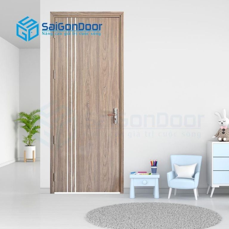 Mẫu cửa phòng ngủ đẹp vân gỗ kết hợp đường chỉ phào trắng Mẫu cửa phòng ngủ đẹp vân gỗ kết hợp đường chỉ phào trắng
