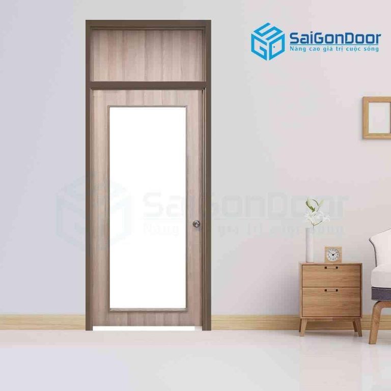 Mẫu cửa gỗ phòng ngủ hiện đại fix khung kính to Mẫu cửa gỗ phòng ngủ hiện đại fix khung kính to