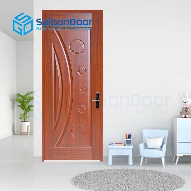 Mẫu cửa phòng ngủ kết hợp họa tiết hình tròn Mẫu cửa phòng ngủ kết hợp họa tiết hình tròn