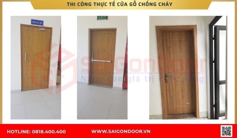 Hình ảnh thi công thực tế cửa gỗ chống cháy tại Bến Tre Hình ảnh thi công thực tế cửa gỗ chống cháy