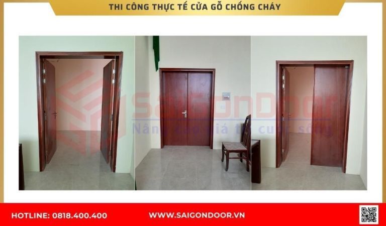 Hình ảnh thi công thực tế cửa gỗ chống cháy tại Bến Tre Hình ảnh thi công thực tế cửa gỗ chống cháy