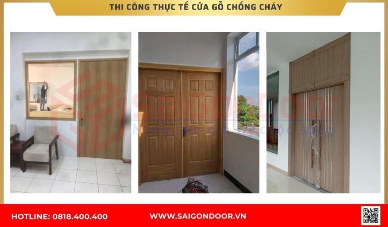 Hình ảnh thi công thực tế cửa gỗ chống cháy tại Bến Tre Hình ảnh thi công thực tế cửa gỗ chống cháy