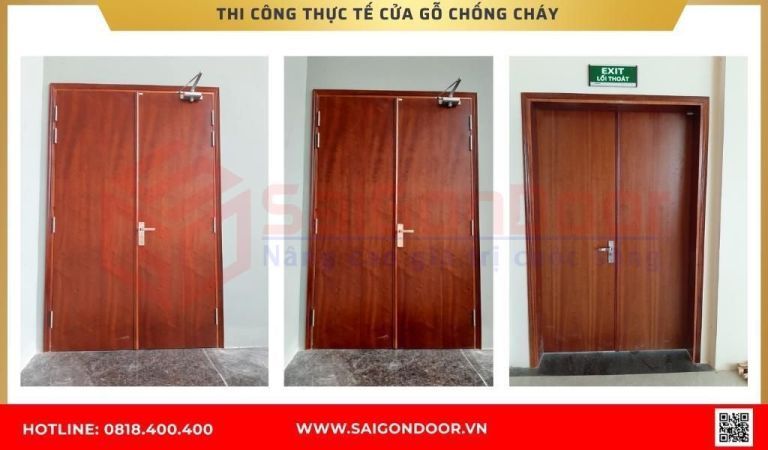 Hình ảnh thi công thực tế cửa gỗ chống cháy tại Bến Tre Hình ảnh thi công thực tế cửa gỗ chống cháy