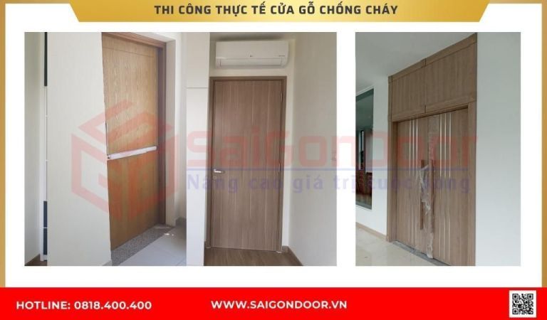 Hình ảnh thi công thực tế cửa gỗ chống cháy tại Bến Tre Hình ảnh thi công thực tế cửa gỗ chống cháy
