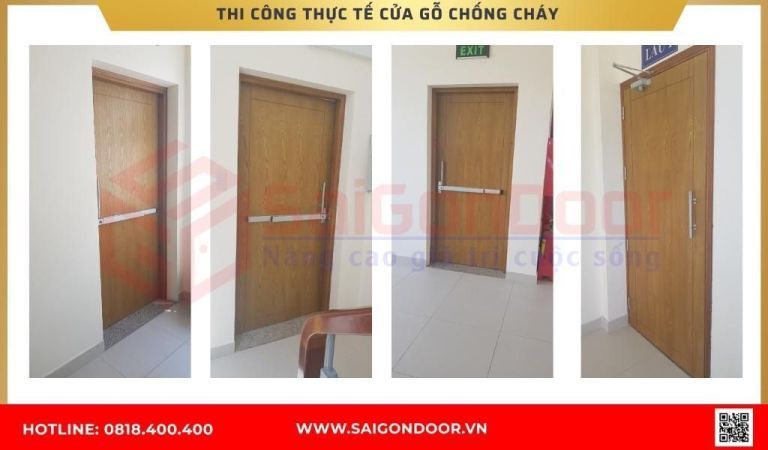 Hình ảnh thi công thực tế cửa gỗ chống cháy tại Bến Tre Hình ảnh thi công thực tế cửa gỗ chống cháy