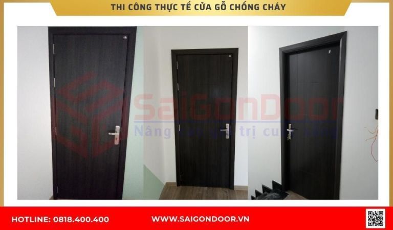 Hình ảnh thi công thực tế cửa gỗ chống cháy tại Bến Tre Hình ảnh thi công thực tế cửa gỗ chống cháy