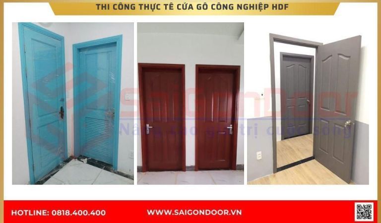 Hình ảnh thi công thực tế cửa gỗ công nghiệp HDF An Giang Hình ảnh thi công thực tế cửa gỗ công nghiệp HDF