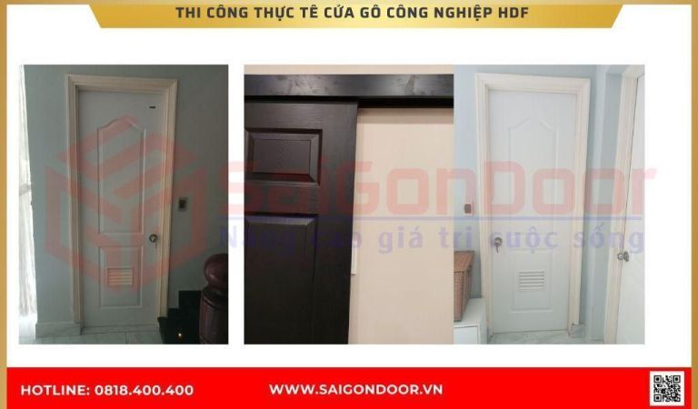 Hình ảnh thi công thực tế cửa gỗ công nghiệp HDF An Giang Hình ảnh thi công thực tế cửa gỗ công nghiệp HDF