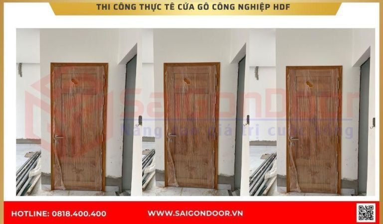Hình ảnh thi công thực tế cửa gỗ công nghiệp HDF An Giang Hình ảnh thi công thực tế cửa gỗ công nghiệp HDF