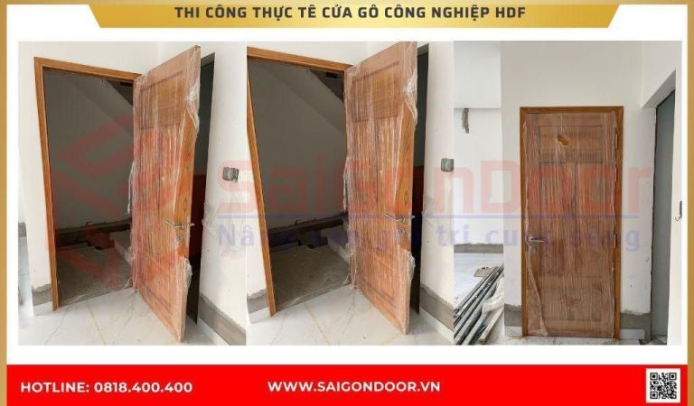 Hình ảnh thi công thực tế cửa gỗ công nghiệp HDF An Giang Hình ảnh thi công thực tế cửa gỗ công nghiệp HDF