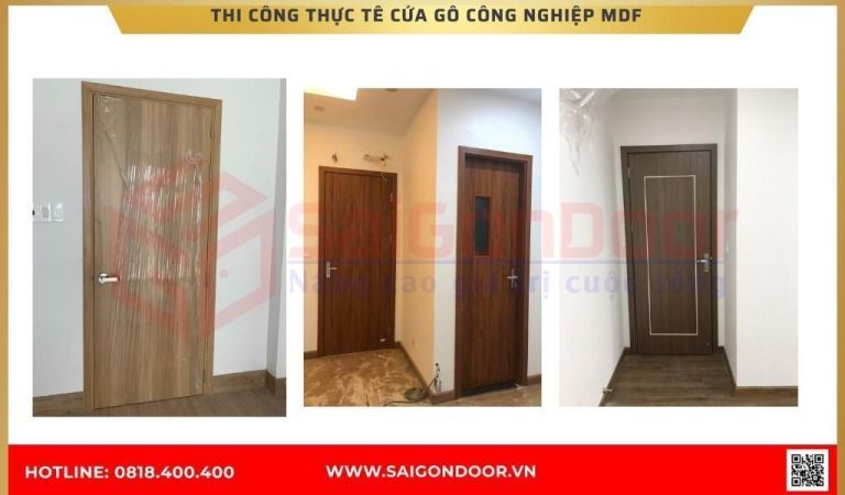 Hình ảnh thi công thực tế cửa gỗ công nghiệp MDF Bình Phước Hình ảnh thi công thực tế cửa gỗ công nghiệp MDF