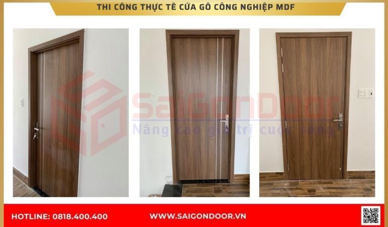 Hình ảnh thi công thực tế cửa gỗ công nghiệp MDF Bình Phước Hình ảnh thi công thực tế cửa gỗ công nghiệp MDF