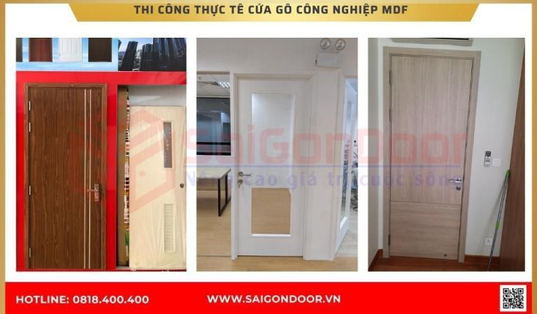 Hình ảnh thi công thực tế cửa gỗ công nghiệp MDF Bình Phước Hình ảnh thi công thực tế cửa gỗ công nghiệp MDF