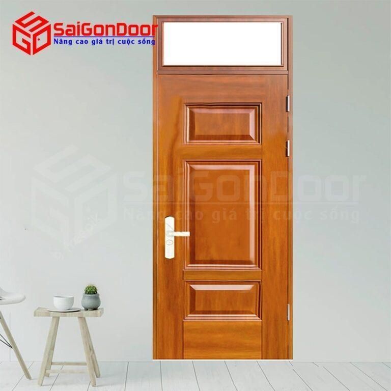 cửa sắt giả vân gỗ tại quận 5 Cửa sắt giả gỗ 1 cánh có ô kính mang tới không gian mở