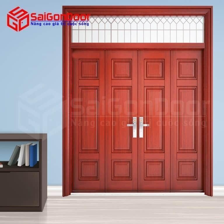 cửa sắt giả vân gỗ tại quận 5 Cửa sắt vân gỗ 4 cánh phong cách truyền thống