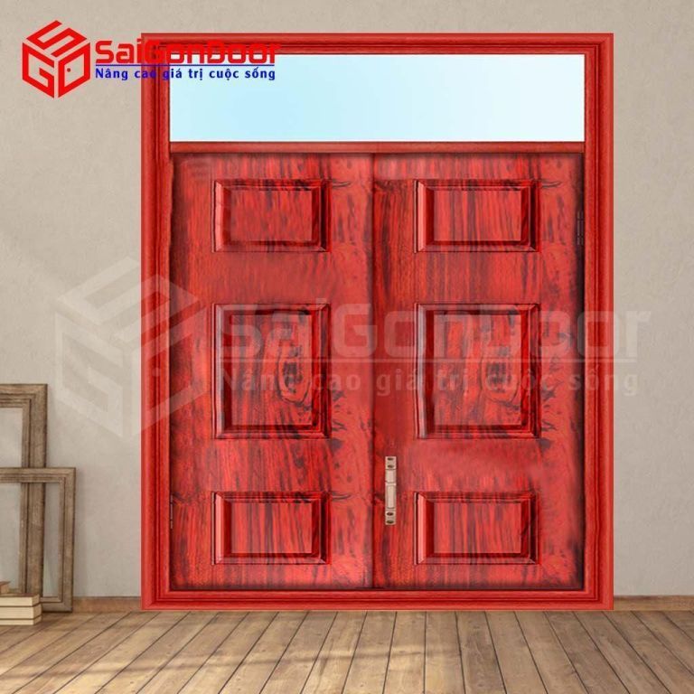 Mẫu cửa thép vân gỗ 2 cánh Mẫu cửa thép vân gỗ 2 cánh