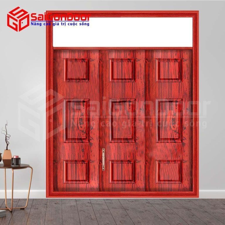 Mẫu cửa thép vân gỗ 3 cánh Mẫu cửa thép vân gỗ 3 cánh