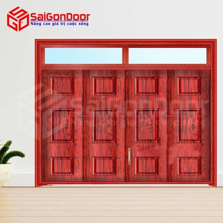 Mẫu cửa thép vân gỗ 4 cánh Mẫu cửa thép vân gỗ 4 cánh