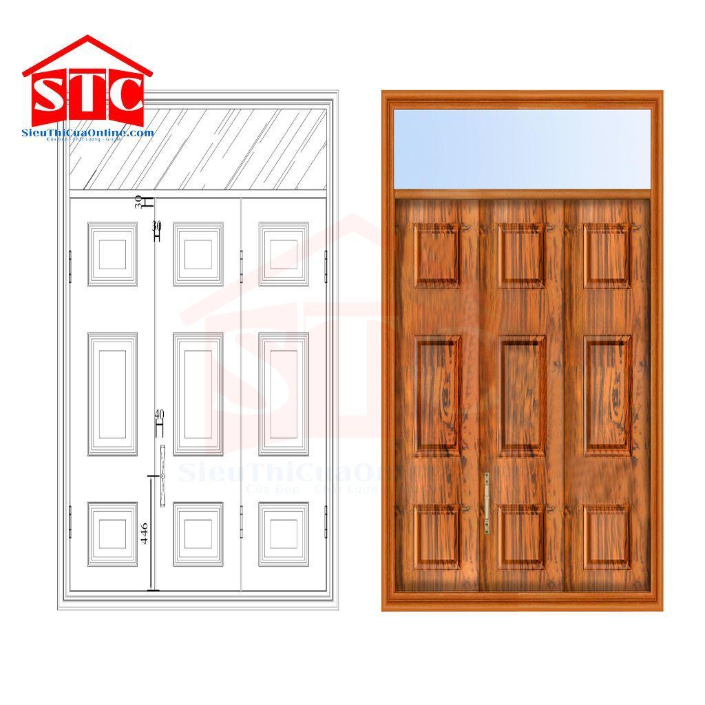 Cửa thép vân gỗ biệt thự CS3H11 Màu vàng