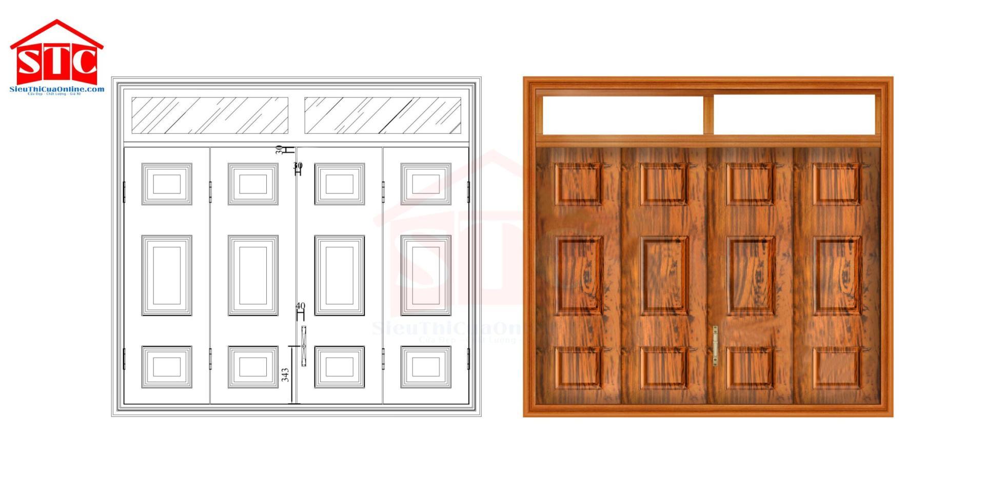 Cửa thép vân gỗ biệt thự CS4H11. Màu vàng