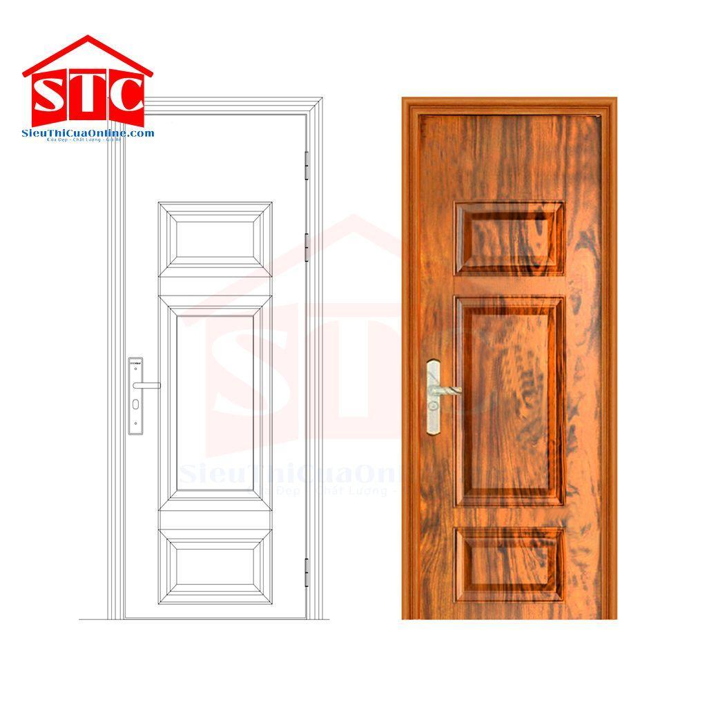 Cửa thép vân gỗ biệt thự GS1H12 Màu vàng