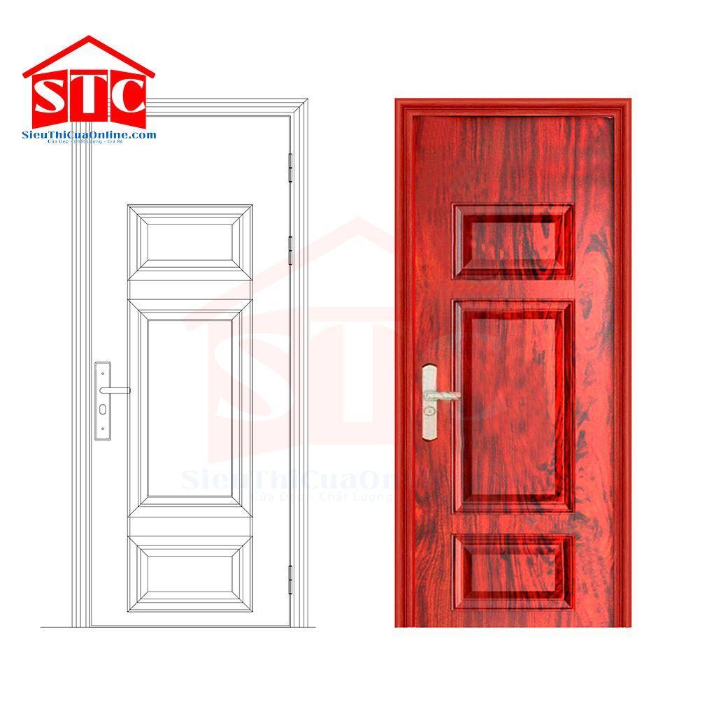 Cửa thép vân gỗ biệt thự GS1H16