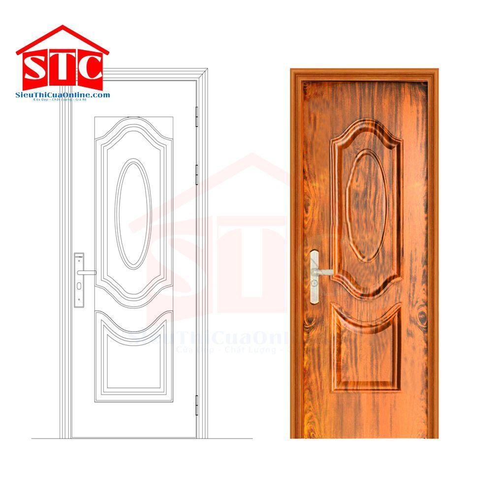 Cửa thép vân gỗ biệt thự GS1H17