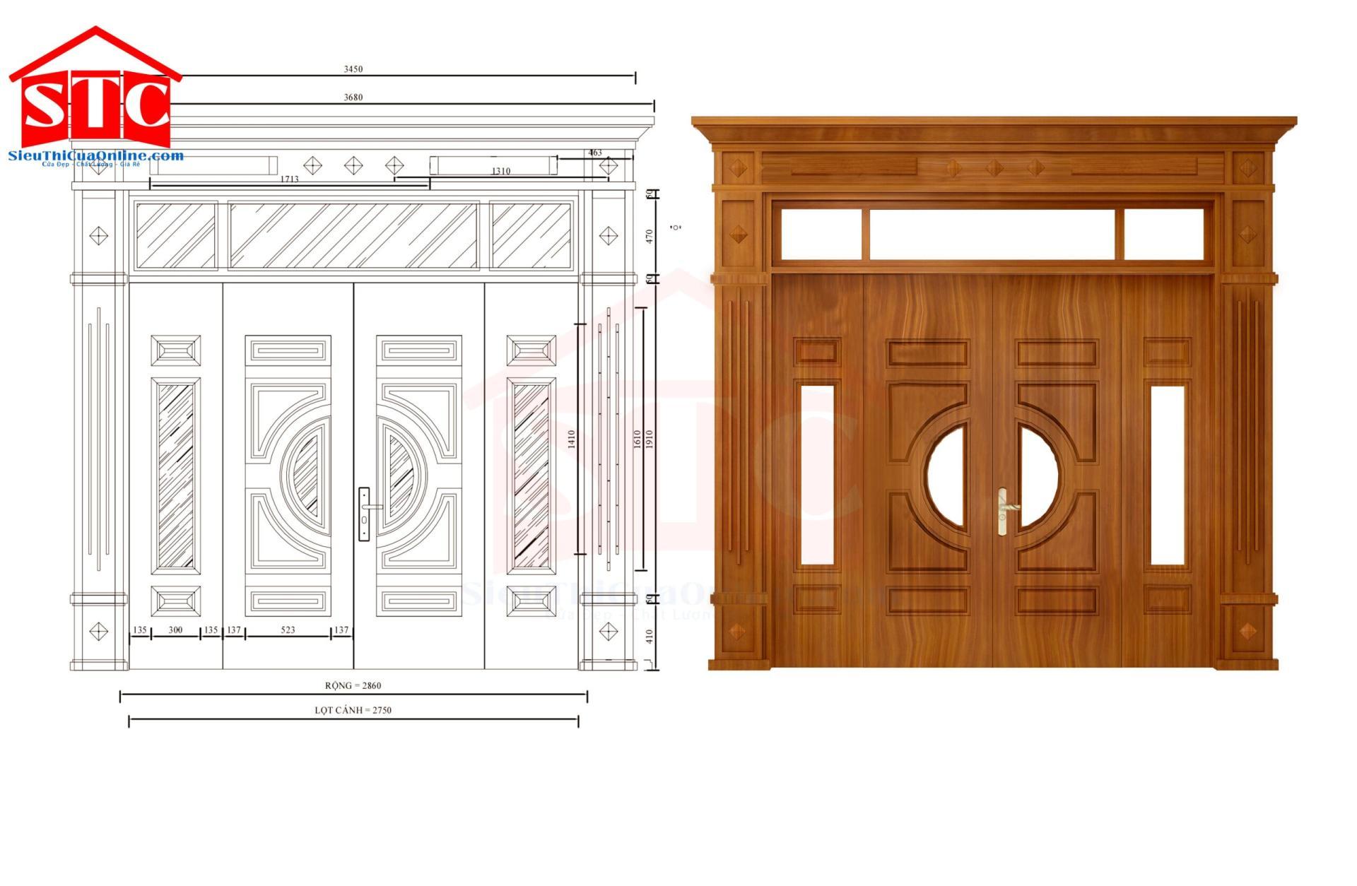 Cửa thép vân gỗ biệt thự GS4H15H8K. Màu vàng
