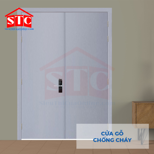 Cửa gỗ chống cháy GCC 2P Sơn xám