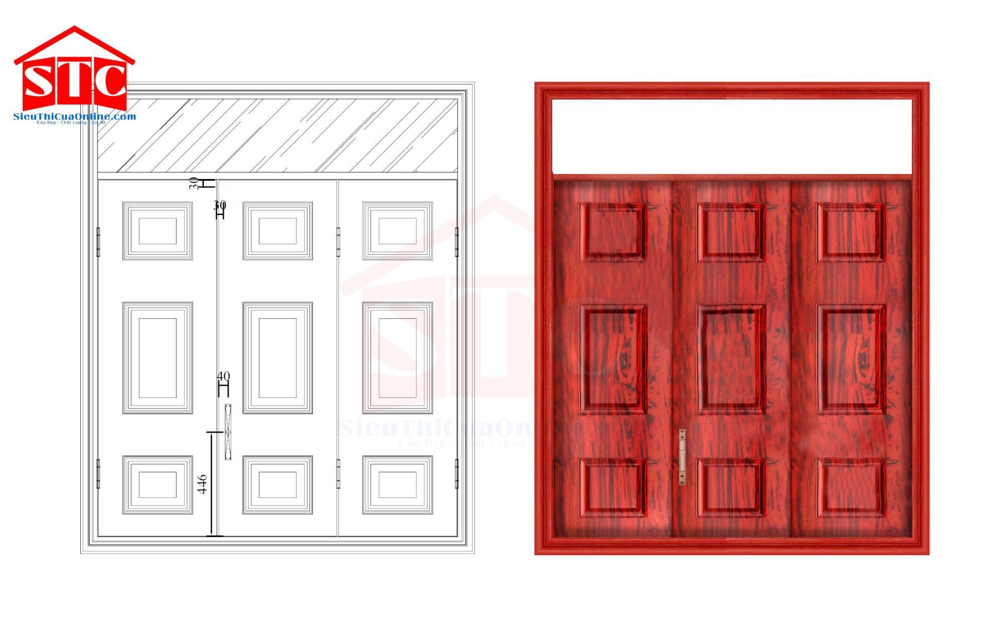 Cửa sổ thép vân gỗ CS3H11