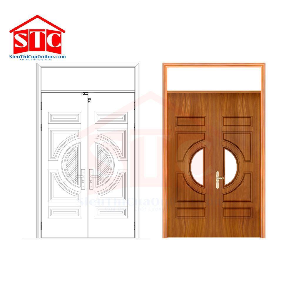 Cửa thép vân gỗ 2 cánh GS2H4K-Màu vàng